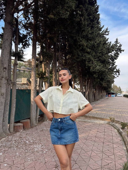 Kısa Kollu Keten Gömlek